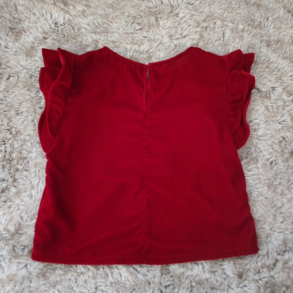 Zara Basic Collection Red Velvet Flutter Sleeve T… - image 3